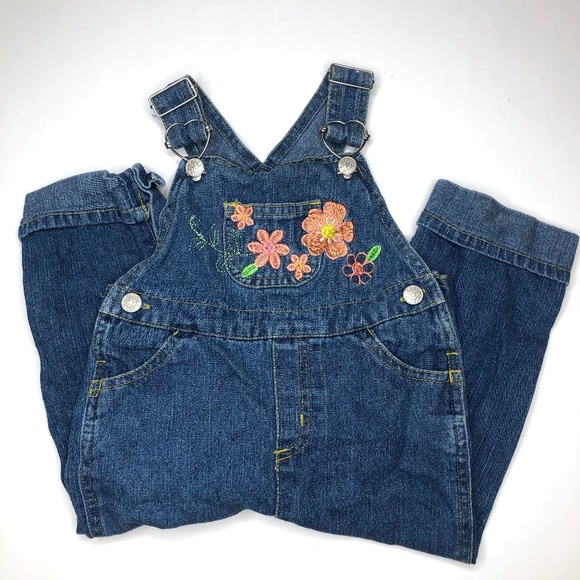 Vintage Other - Vintage Floral Embroidered Denim Overalls 18M